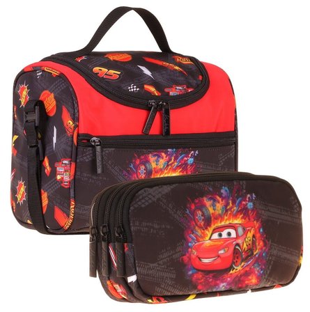 Kaukko Kids Erkek Çocuk Yarış Arabası Baskılı Kırmızı - Siyah Thermo Beslenme Çantası ve Kalemlik Seti - SETKK-L5400