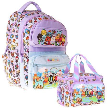 Kaukko Kids Toca Life Kız Çocuk Lila - Turkuaz İlkokul Sırt Çantası ve Beslenme Çanta Seti - SETKK-L5338B