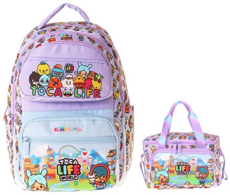 Kaukko Kids Toca Life Kız Çocuk Lila - Turkuaz İlkokul Sırt Çantası ve Beslenme Çanta Seti - SETKK-L5338B