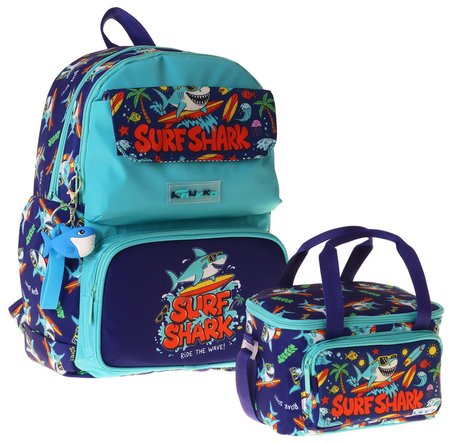 Kaukko Kids Surf Erkek Çocuk Yeşil - Lacivert İlkokul Sırt Çantası ve Beslenme Çanta Seti - SETKK-L5354B