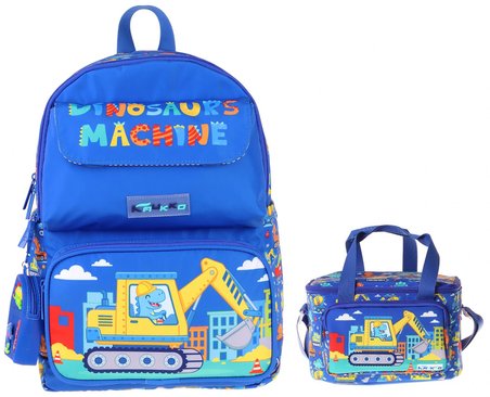 Kaukko Kids Mechanic Erkek Çocuk Mavi - Sarı İlkokul Sırt Çantası ve Beslenme Çanta Seti - SETKK-L5369B