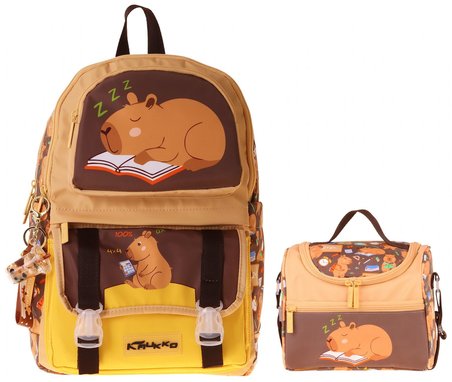 Kaukko Kids Clever Erkek Çocuk Kahverengi İlkokul Sırt Çantası ve Beslenme Çanta Seti - SETKK-L5384B