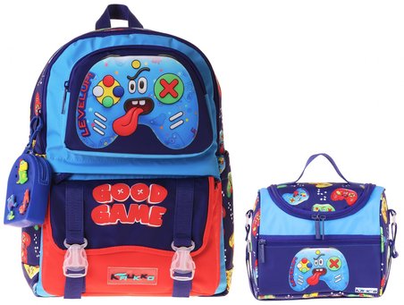 Kaukko Kids Good Game Erkek Çocuk Lacivert - Kırmızı İlkokul Sırt Çantası ve Beslenme Çanta Seti - SETKK-L5389B