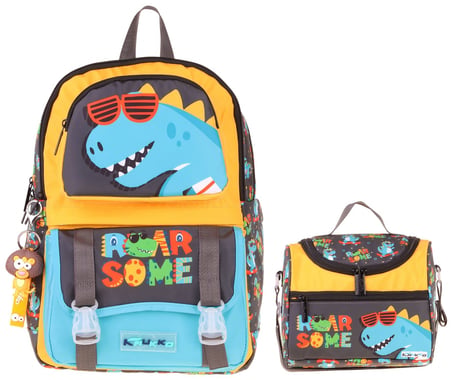 Kaukko Kids Roar Erkek Çocuk Sarı - Mavi İlkokul Sırt Çantası ve Beslenme Çanta Seti - SETKK-L5394B