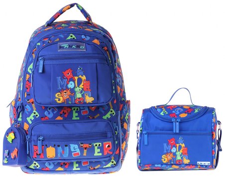 Kaukko Kids Monster Erkek Çocuk Mavi İlkokul Sırt Çantası ve Beslenme Çanta Seti - SETKK-L5404B