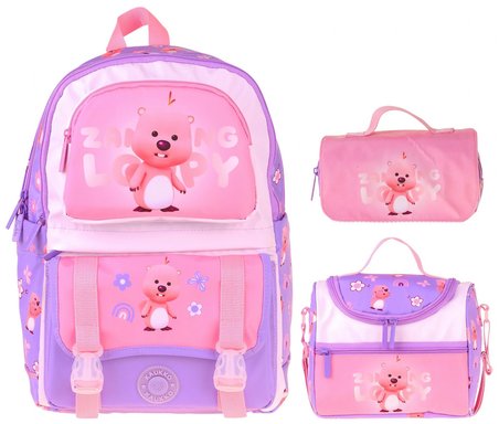 Kaukko Kids Loopy(Lila - Pembe Renk) Kız Çocuk Üçlü İlkokul Okul Çantası Seti/Takımı - SETKK-L5303A