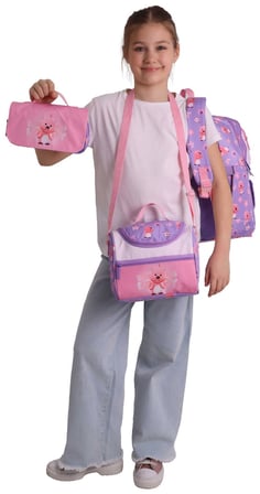 Kaukko Kids Loopy(Lila - Pembe Renk) Kız Çocuk Üçlü İlkokul Okul Çantası Seti/Takımı - SETKK-L5303A