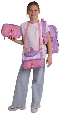 Kaukko Kids Loopy(Lila - Pembe Renk) Kız Çocuk Üçlü İlkokul Okul Çantası Seti/Takımı - SETKK-L5303D