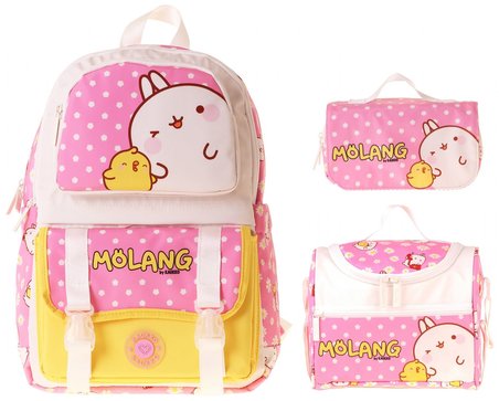 Kaukko Kids Molang(Pembe - Sarı Renk) Kız Çocuk Üçlü İlkokul Okul Çantası Seti/Takımı - SETKK-L5318A