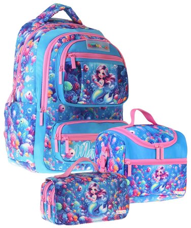 Kaukko Kids Coral(Pembe - Mavi Renk) Kız Çocuk Üçlü İlkokul Okul Çantası Seti/Takımı - SETKK-L5323A