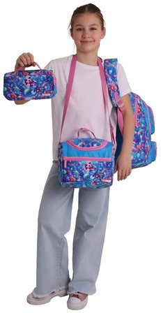 Kaukko Kids Coral(Pembe - Mavi Renk) Kız Çocuk Üçlü İlkokul Okul Çantası Seti/Takımı - SETKK-L5323A