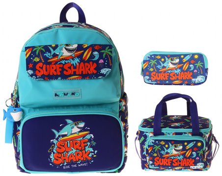 Kaukko Kids Surf(Yeşil - Lacivert Renk) Erkek Çocuk Üçlü İlkokul Okul Çantası Seti/Takımı - SETKK-L5354A