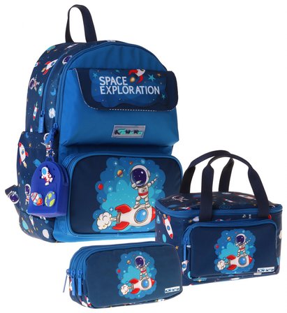 Kaukko Kids Space(Lacivert Renk) Erkek Çocuk Üçlü İlkokul Okul Çantası Seti/Takımı - SETKK-L5364A