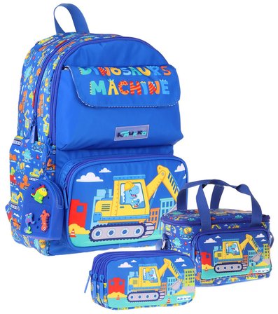 Kaukko Kids Mechanic(Mavi - Sarı Renk) Erkek Çocuk Üçlü İlkokul Okul Çantası Seti/Takımı - SETKK-L5369A
