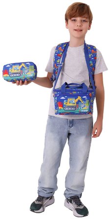 Kaukko Kids Mechanic(Mavi - Sarı Renk) Erkek Çocuk Üçlü İlkokul Okul Çantası Seti/Takımı - SETKK-L5369A