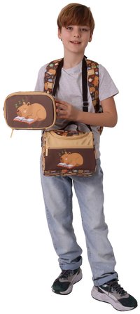 Kaukko Kids Clever(Kahverengi Renk) Erkek Çocuk Üçlü İlkokul Okul Çantası Seti/Takımı - SETKK-L5384D