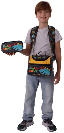 Kaukko Kids Roar(Sarı - Mavi Renk) Erkek Çocuk Üçlü İlkokul Okul Çantası Seti/Takımı - SETKK-L5394A