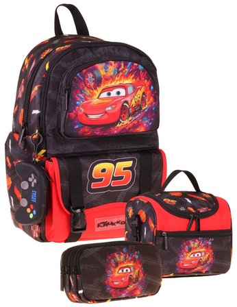 Kaukko Kids Rust Eze(Kırmızı - Siyah Renk) Erkek Çocuk Üçlü İlkokul Okul Çantası Seti/Takımı - SETKK-L5399A