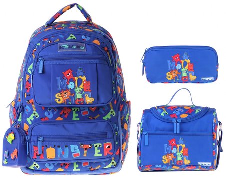 Kaukko Kids Monster(Mavi Renk) Erkek Çocuk Üçlü İlkokul Okul Çantası Seti/Takımı - SETKK-L5404A