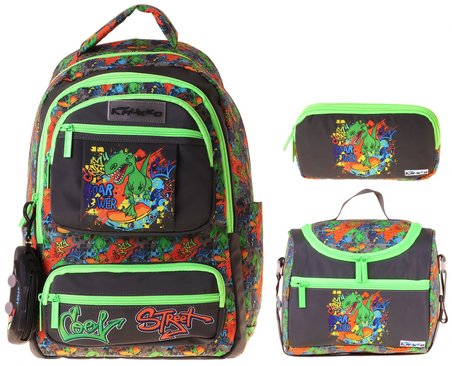 Kaukko Kids Street(Siyah - Yeşil Renk) Erkek Çocuk Üçlü İlkokul Okul Çantası Seti/Takımı - SETKK-L5414A