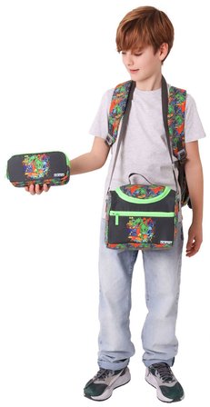 Kaukko Kids Street(Siyah - Yeşil Renk) Erkek Çocuk Üçlü İlkokul Okul Çantası Seti/Takımı - SETKK-L5414A