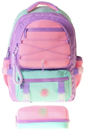 Kaukko Mesh Lilac Kız Çocuk Lila - Pembe Okul Sırt Çantası ve Kalem Çantası Seti - SETKK-K1849C