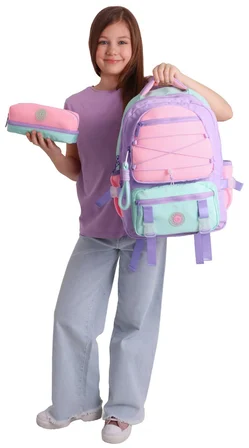 Kaukko Mesh Lilac Kız Çocuk Lila - Pembe Okul Sırt Çantası ve Kalem Çantası Seti - SETKK-K1849C