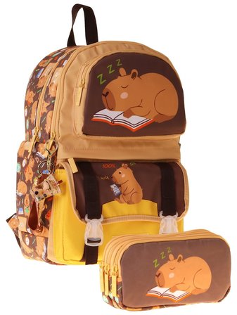 Kaukko Kids Clever Kahverengi Erkek Çocuk İlkokul Sırt Çantası ve Kalem Çantası Seti - SETKK-L5384C