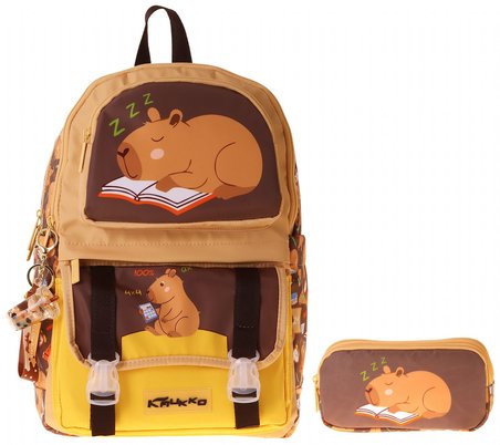 Kaukko Kids Clever Kahverengi Erkek Çocuk İlkokul Sırt Çantası ve Kalem Çantası Seti - SETKK-L5384C