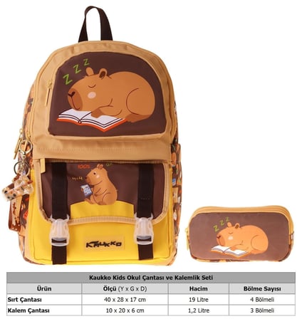 Kaukko Kids Clever Kahverengi Erkek Çocuk İlkokul Sırt Çantası ve Kalem Çantası Seti - SETKK-L5384C
