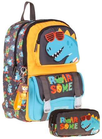 Kaukko Kids Roar Sarı - Mavi Erkek Çocuk İlkokul Sırt Çantası ve Kalem Çantası Seti - SETKK-L5394C
