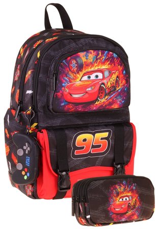 Kaukko Kids Rust Eze Kırmızı - Siyah Erkek Çocuk İlkokul Sırt Çantası ve Kalem Çantası Seti - SETKK-L5399C