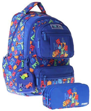 Kaukko Kids Monster Mavi Erkek Çocuk İlkokul Sırt Çantası ve Kalem Çantası Seti - SETKK-L5404C