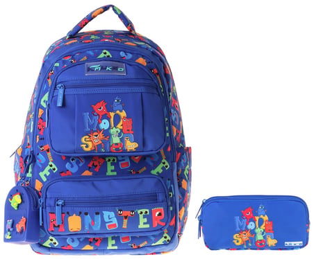 Kaukko Kids Monster Mavi Erkek Çocuk İlkokul Sırt Çantası ve Kalem Çantası Seti - SETKK-L5404C
