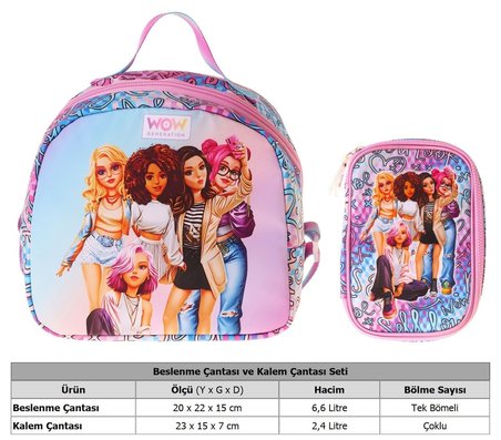 Wow Generation Kız Çocuk Group (Mavi) Thermo Beslenme Çantası ve Kalemlik Seti - SETWG-W6050