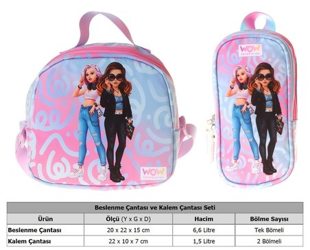 Wow Generation Kız Çocuk Wonderful (Pembe - Turkuaz) Thermo Beslenme Çantası ve Kalemlik Seti - SETWG-W6070