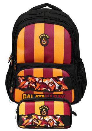 Galatasaray İkili Okul Çantası ve Kalemlik Seti Siyah - Kırmızı (GS Aslan Baskılı) Erkek Çocuk - SETGS26568C
