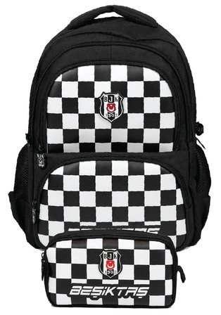 Beşiktaş İkili Okul Çantası ve Kalemlik Seti Siyah - Beyaz (Dama Baskılı) Erkek Çocuk - SETBJK26349C