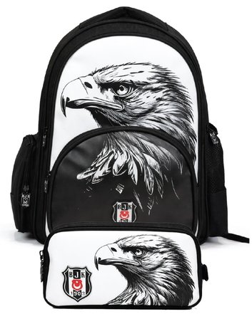 Beşiktaş İkili Okul Çantası ve Kalemlik Seti Beyaz - Siyah (Kartal Baskılı) Erkek Çocuk - SETBJK26361C