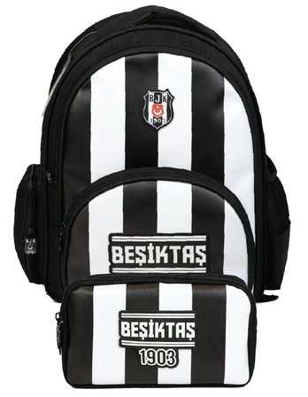 Beşiktaş İkili Okul Çantası ve Kalemlik Seti Siyah - Beyaz (Beşiktaş 1903 Baskılı) Erkek Çocuk - SETBJK26357C