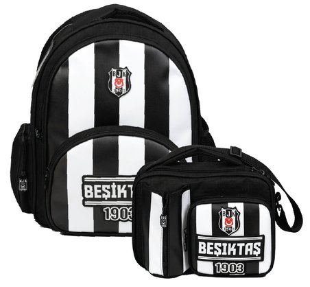 Beşiktaş Erkek Çocuk İlkokul Çantası ve Beslenme Çantası Seti (Beşiktaş 1903 Baskılı) Siyah - Beyaz - SETBJK26357B