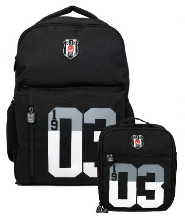 Beşiktaş Erkek Çocuk İlkokul Çantası ve Beslenme Çantası Seti (1903 Baskılı) Gri - Siyah - SETBJK26304B