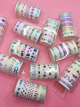 Renkli Yaldızlı Vintage Washi Tape Bant Yapışkanlı Maskeleme Kağıdı 5 lı - Yıldız
