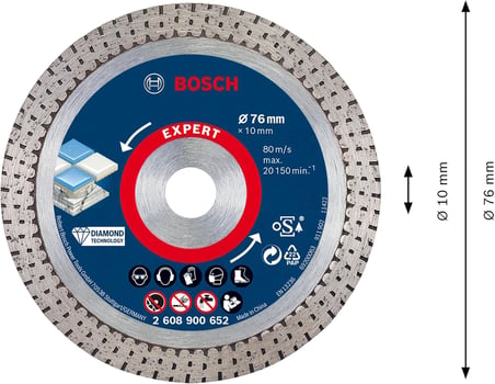 1 x Expert HardCeramic 76 mm elmas kesme diski (sert fayanslar, sert taş, çap 76 mm, profesyonel aksesuar, mini açılı taşlama makinesi)