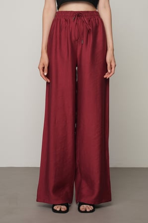 Kadın Düz Renk Beli Lastikli Bol Paça Pantolon