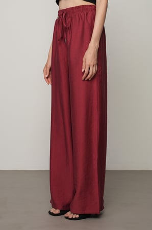 Kadın Düz Renk Beli Lastikli Bol Paça Pantolon