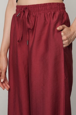 Kadın Düz Renk Beli Lastikli Bol Paça Pantolon