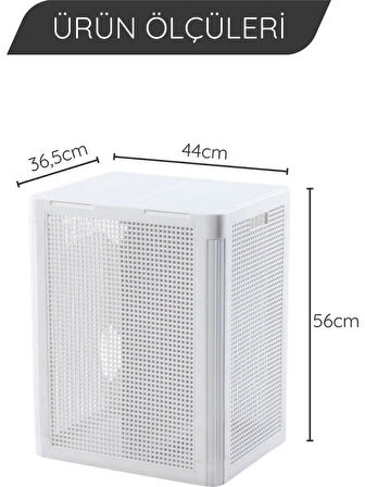 Omnipazar SY-4632 Smart Duo İki Bölmeli Kirli Çamaşır Sepeti 84 Litre Beyaz