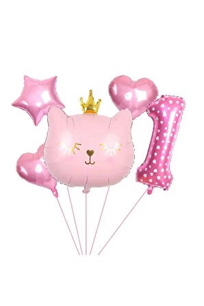 PEMBE KEDİ TEMALI FOLYO YAŞ SET