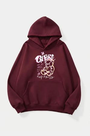 Unisex Yumuşak Dokulu On Fire Risk Baskılı Tasarım Oversize 3 İplik Hoodie Sweatshirt